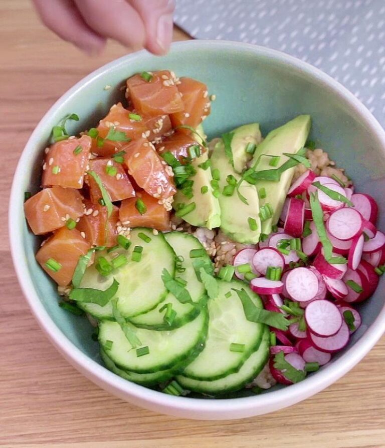 Salmon avocado poke bowl